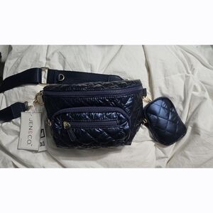 JEN & CO. Navy Quilted Crossbody Belt Bag with Coin Pouch